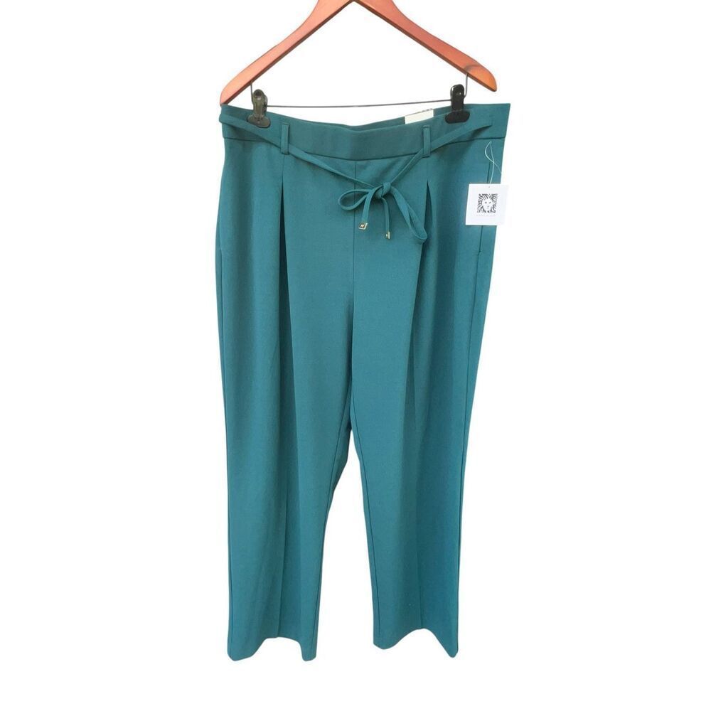 Anne Klein XL high rise Hollywood wide leg bluish green trouser pants career